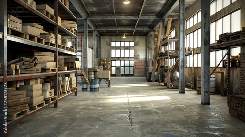 warehouse with goods and boxes