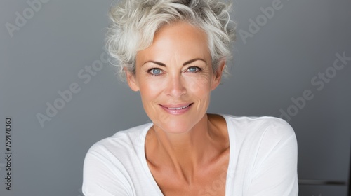 Close up portrait of elegant middle aged woman for skincare beauty and cosmetics concept