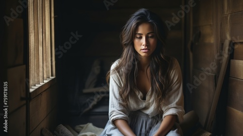 Woman in deep sorrow and tears, facing life difficulties, mental challenges, and emotional distress photo
