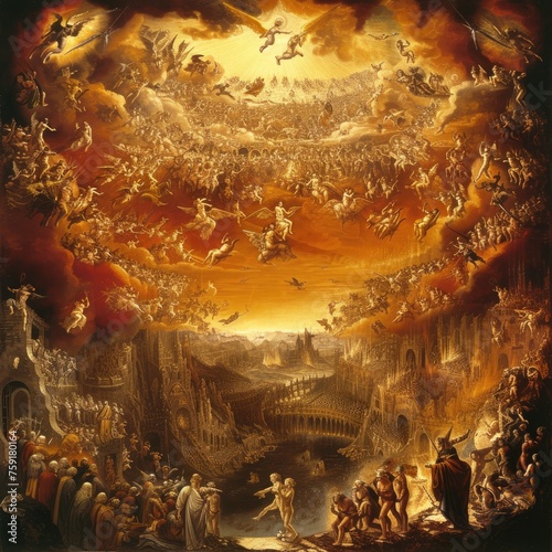 Epic last judgment: a mesmerizing visual narrative capturing the cosmic drama, divine revelations, and ethereal symbolism of the ultimate day of judgment. photo