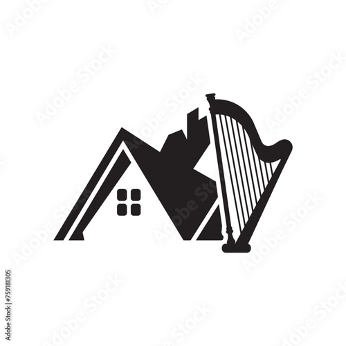 Harp icon, logo vector illustration design template