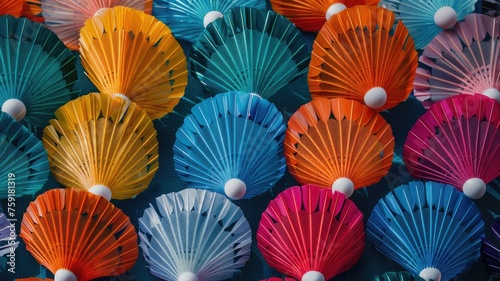 vibrant image of colorful shuttlecocks arranged in a pattern  showcasing the equipment s unique design and the sport s playful side