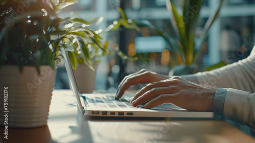 close up a person typing on a laptop, no face 