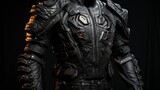 Close up of a person exuding power and strength in a stylish leather suit