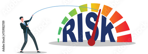 Risk Management and Risks Assessment for Risk level data and risk meter for Risk Management with risks reduction meter of risky text.  Business management analysis Business hazards and business risks