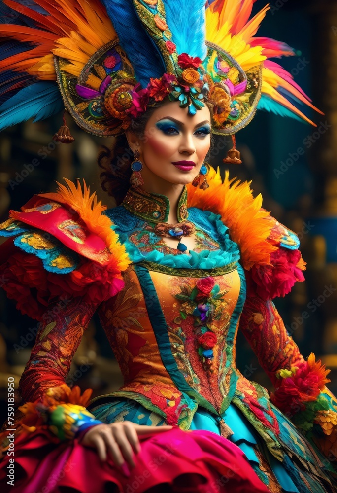 Fototapeta premium illustration, vibrant creative process designing crafting unique costumes performance entertainment, sew, fabric, tailor, outfit