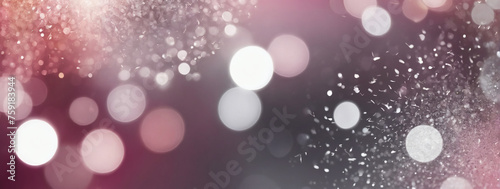 Abstract Background with Sparkling Lights in Shades of Pink, Silver, and White. Defocused Banner.