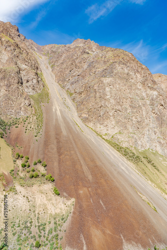 The beautiful scenery of snow-capped mountains along the Duku Highway in Xinjiang, China photo