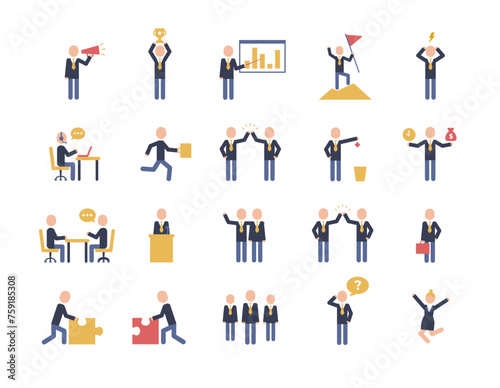 Business people icon set, vector illustration. Leadership training,meeting and corporate career. Modern colour pictogram concept. Simple material design for web and website.