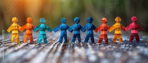 Wallpaper Mural Colorful paper dolls on wooden table, creating a fun and artistic display Torontodigital.ca