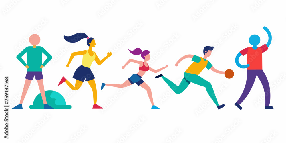 Running people. Vector illustration in a flat style. Men and women are engaged in sports.