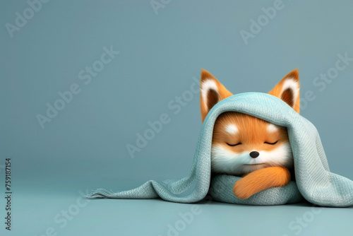 Cute red fox sleeps in a blanket 