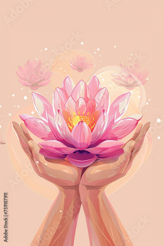 white lotos flower in pond, symbol of wesak day. 3d illustration © allasimacheva