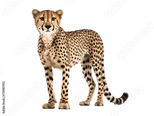 a cheetah standing on a white background