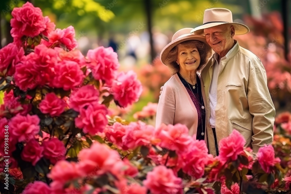 Elderly couple joyfully posing together in unison, radiating happiness and warmth