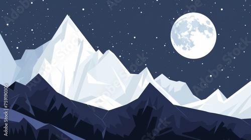 Moon Illustration Over Mountain Peak on White Background Generative AI