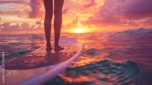 A person standing on top of a surfboard in the ocean  AI