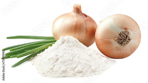 Fresh presentation of Onion Powder isolated on white transparent background