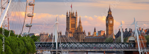 Westminster Palace, London Eye, Hungerford Bridge, Big Ben, London, England, Großbritannien