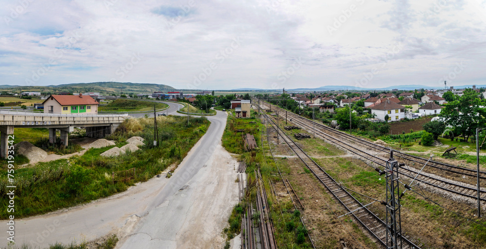 Panoramic view from the bridge on the track through which the high-speed trains pass. Railway from Skopje  to Veles.