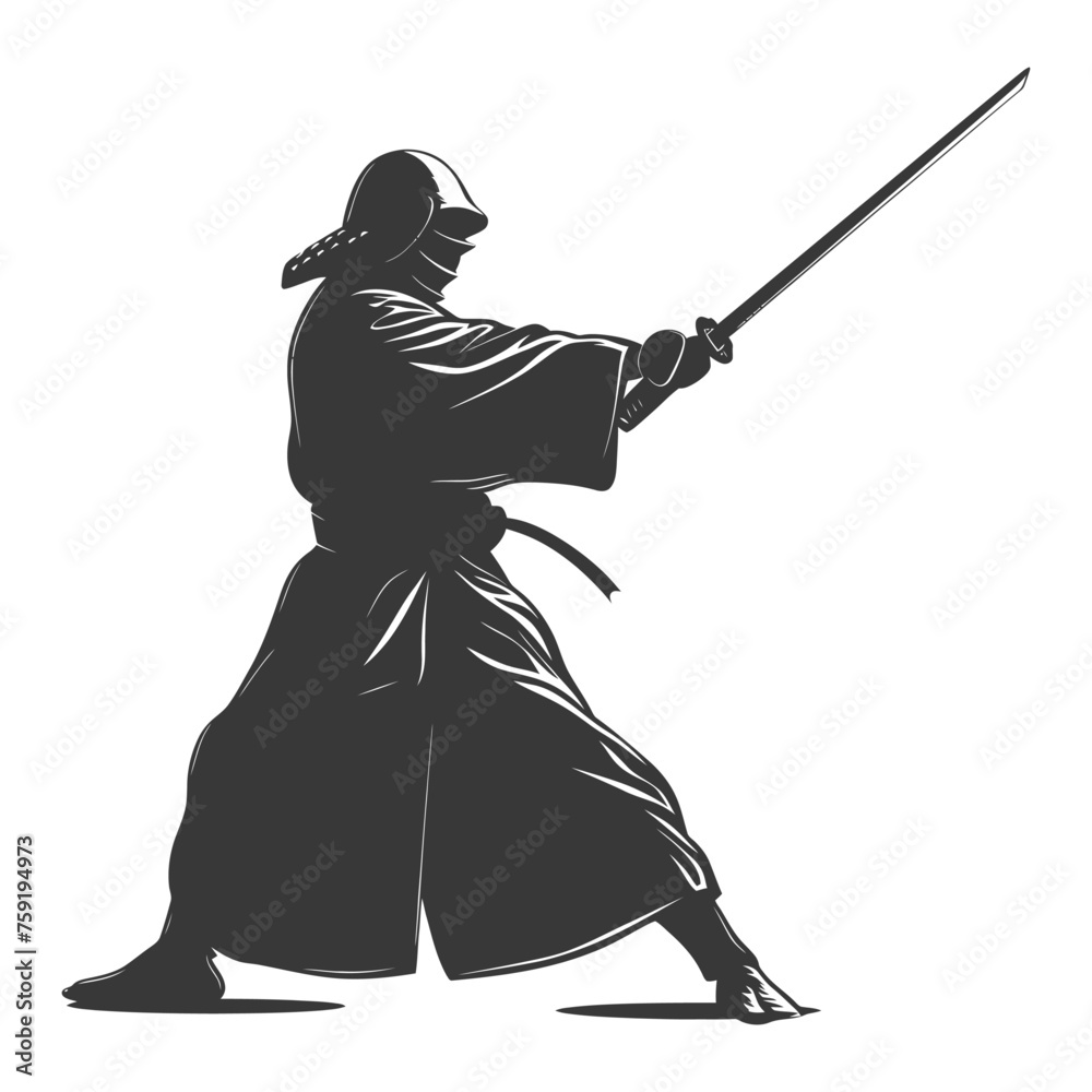 Silhouette single kendo athletes in action black color only Silhouette single kendo athletes in action black color only