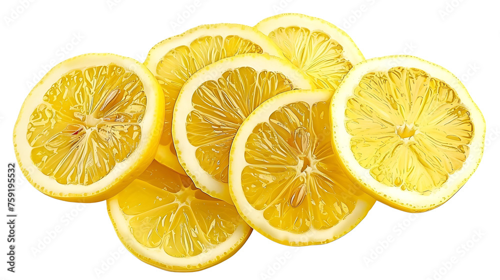 Fresh presentation of Lemon Slices isolated on white transparent background