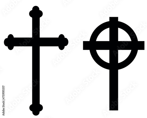 Church crosses set. Death and funerals vector illustration.