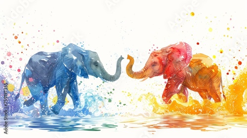 Vibrant Rainbow Elephants Splashing in River - Children s Book Illustration Generative AI
