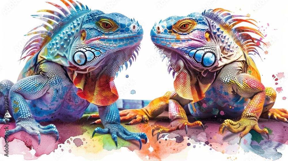 Vibrant Rainbow Iguanas Inventing New Games for Children's Book Illustration Generative AI