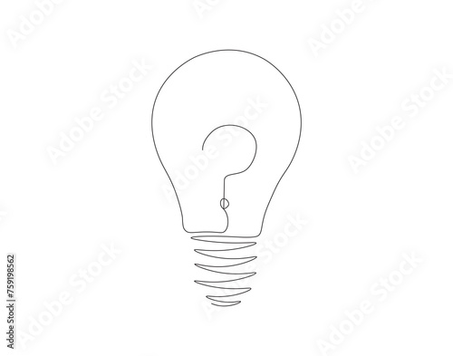 Continuous Line Drawing Of Bulb Lamp. One Line Of Electric Light Bulb. Bulb Lamp Continuous Line Art. Editable Outline. photo