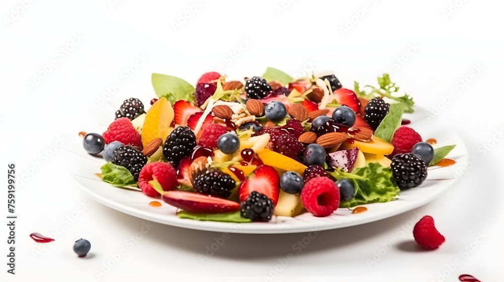 Fresh gourmet salad with organic berry variation on white background Fresh gourmet salad with organic berry variation on white background