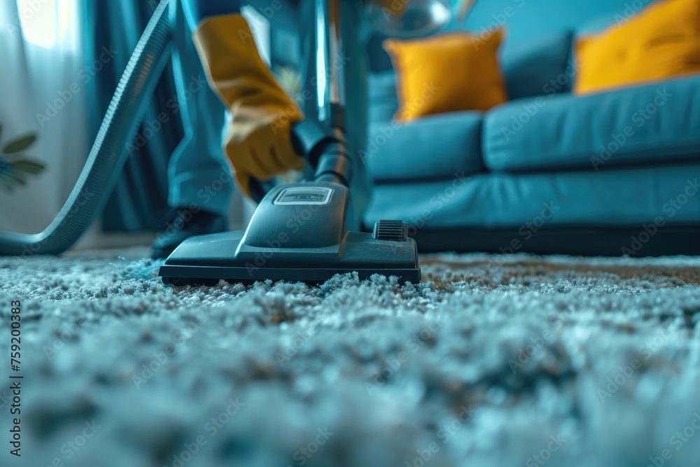 Vacuuming carpeting cleaning vacuuming home interior. Home cleaning appliance.