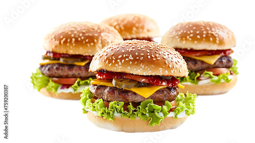 Fresh presentation of Gourmet Burgers isolated on white transparent background