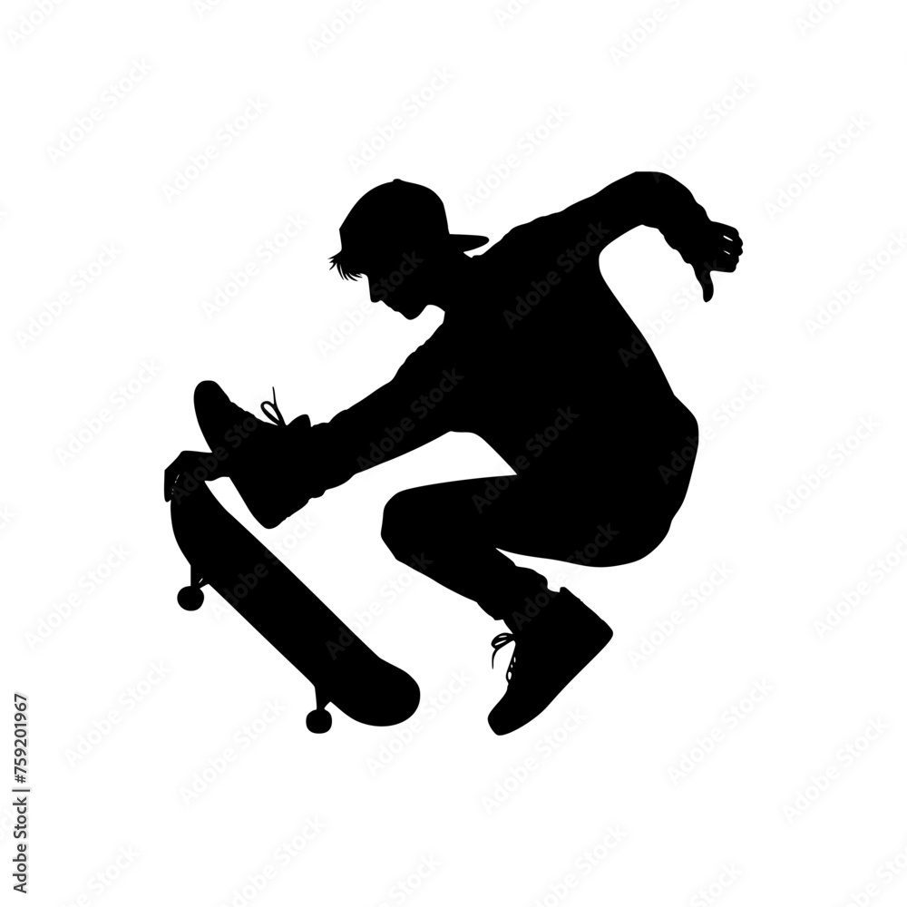 Silhouette of a man doing a skateboard trick. vector illustration of a man jumping on a skateboard. Silhouette of a man doing a skateboard trick. vector illustration of a man jumping on a skateboard.