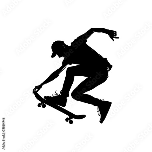 Silhouette of a man doing a skateboard trick. vector illustration of a man jumping on a skateboard.