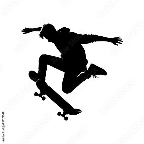 Silhouette of a man doing a skateboard trick. vector illustration of a man jumping on a skateboard.