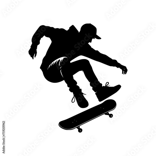 Silhouette of a man doing a skateboard trick. vector illustration of a man jumping on a skateboard.