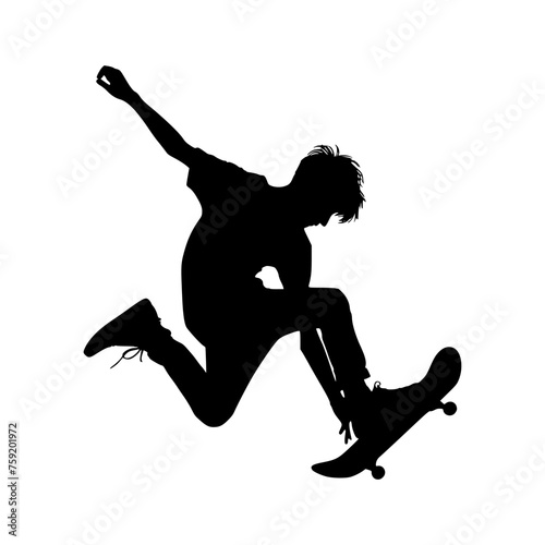 Silhouette of a man doing a skateboard trick. vector illustration of a man jumping on a skateboard.
