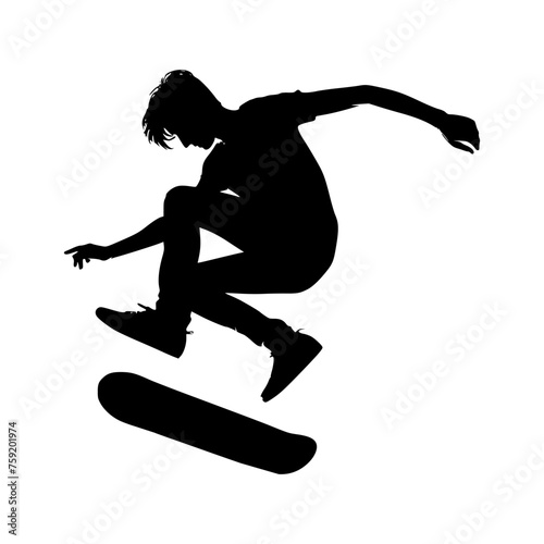 Silhouette of a man doing a skateboard trick. vector illustration of a man jumping on a skateboard.