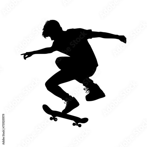 Silhouette of a man doing a skateboard trick. vector illustration of a man jumping on a skateboard.