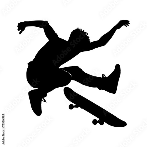 Silhouette of a man doing a skateboard trick. vector illustration of a man jumping on a skateboard.