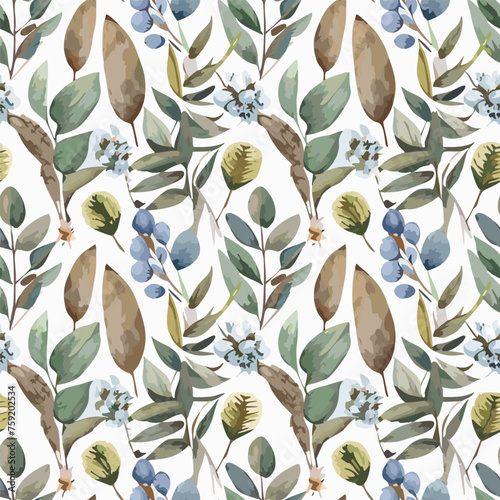 Eucalyptus Sage green watercolor,  seamless pattern
