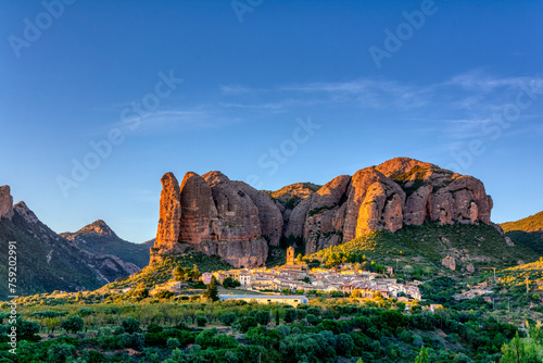 Mallos de Aguero rocks at sunset, Huesca province, Spain. photo
