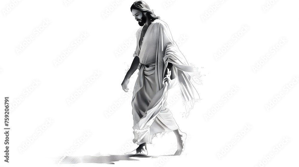 Contemplative Figure in Traditional Robes Walking with a Gentle Gaze Contemplative Figure in Traditional Robes Walking with a Gentle Gaze