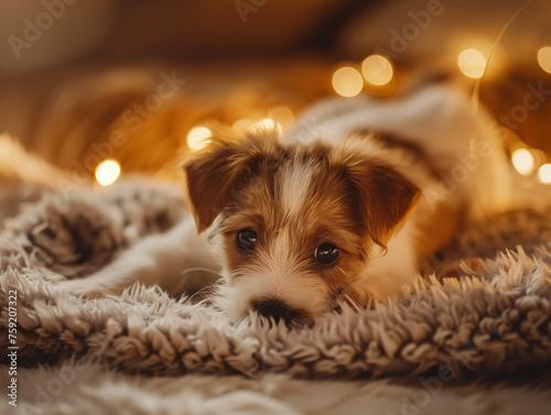 Cucciolo di cane sul tappeto. Cagnolino. photo