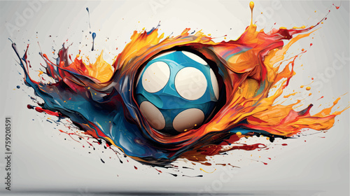 Soccer ball in splashes of color design. Football print. Football concept, goal art. Collection of bright prints of soccer balls for T-shirts, clothing, paper. Sports football logo illustration.