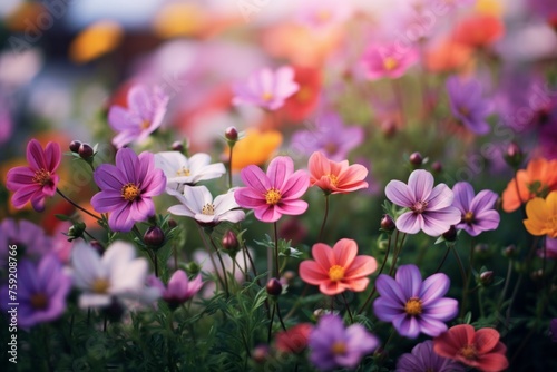 Purple pink beautiful multicolored flowers blooming garden outdoors park beauty summer meadows backdrop spring background wallpaper bright colorful flora plants blossom sunlight field nature rural