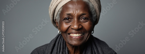 Fashion portrait of a happy smiling black elderly woman who lived an amazing life.