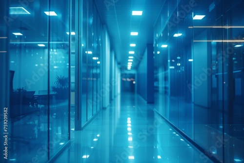 Wallpaper Mural A large, empty office room with a sun shining through the windows. Modern space is made of glass and has a shiny, reflective surface Torontodigital.ca