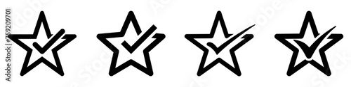 Star icon. Star with check mark. Set of star icons on white background.